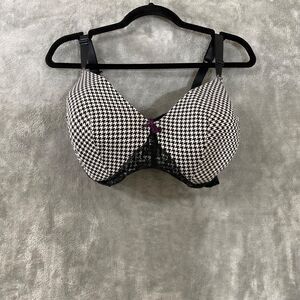 Cacique Lightly Lined French Balconette 46DD Black Floral Lace Underwire Bra